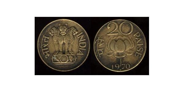 20 Paisa Indien (1950 - ) Messing 