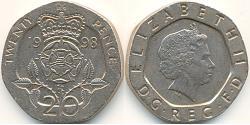 20 Penny Reino Unido (1922-) Níquel/Cobre Isabel II (1926-2022)