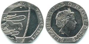 20 Penny Reino Unido (1922-) Níquel/Cobre Isabel II (1926-2022)
