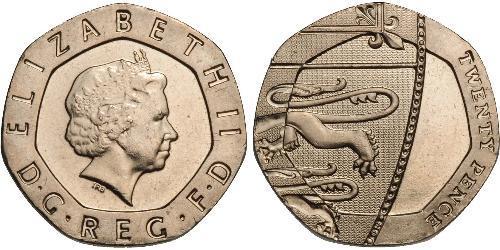 20 Penny Reino Unido (1922-) Níquel/Cobre Isabel II (1926-2022)