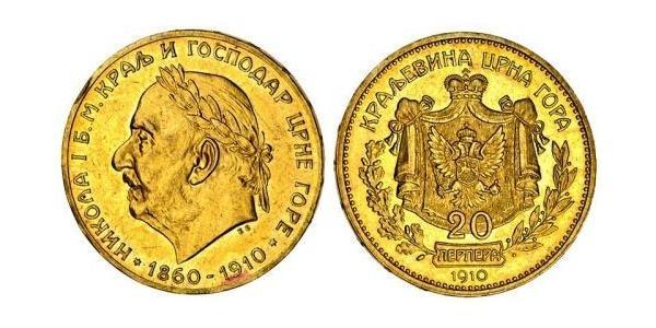 20 Perper  Monténégro Or Nicolas Ier (roi de Monténégro)