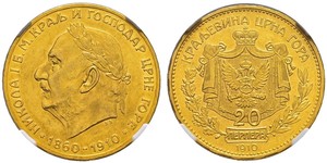 20 Perper  Montenegro Oro Nicolás I de Montenegro