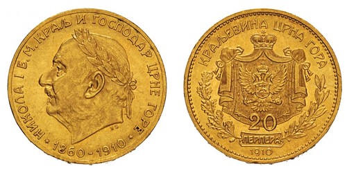 20 Perper  Montenegro Oro Nicolás I de Montenegro