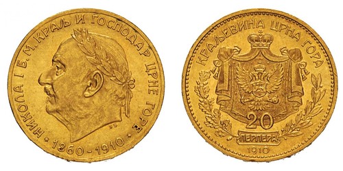 20 Perper  Montenegro Oro Nicolás I de Montenegro