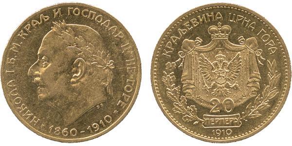 20 Perper  Чорногорія Золото Нікола I Петрович