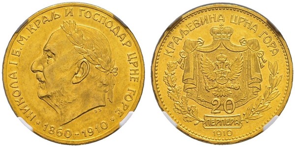 20 Perper  Чорногорія Золото Нікола I Петрович