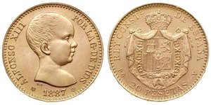 20 Peseta Kingdom of Spain (1874 - 1931) Gold Alfonso XIII of Spain (1886 - 1941)