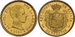 20 Peseta Kingdom of Spain (1874 - 1931) Or Alfonso XIII of Spain (1886 - 1941)