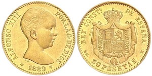 20 Peseta Kingdom of Spain (1874 - 1931) Or Alfonso XIII of Spain (1886 - 1941)