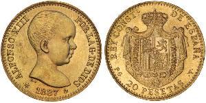 20 Peseta Kingdom of Spain (1874 - 1931) Or Alfonso XIII of Spain (1886 - 1941)