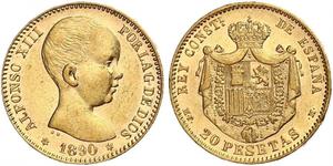 20 Peseta Kingdom of Spain (1874 - 1931) Or Alfonso XIII of Spain (1886 - 1941)