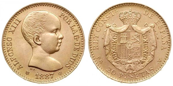 20 Peseta Kingdom of Spain (1874 - 1931) Oro Alfonso XIII of Spain (1886 - 1941)