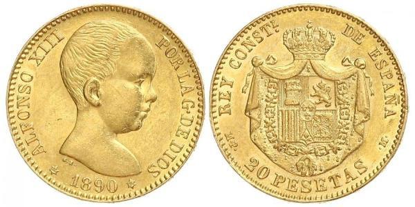 20 Peseta Kingdom of Spain (1874 - 1931) Oro Alfonso XIII of Spain (1886 - 1941)