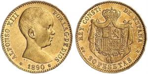 20 Peseta Kingdom of Spain (1874 - 1931) 金 阿方索十三世 (1886 - 1941)