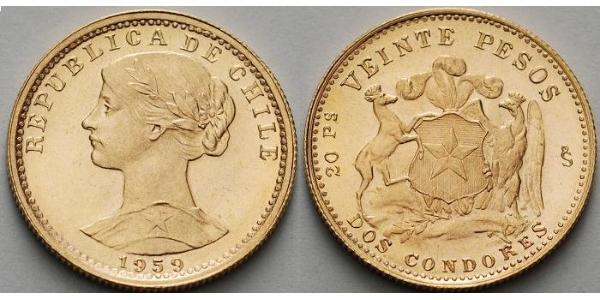 20 Peso Chile Gold 