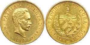 20 Peso Cuba Gold Jose Julian Marti Perez (1853 - 1895) 