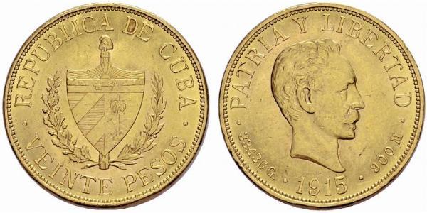 20 Peso Cuba Gold Jose Julian Marti Perez (1853 - 1895) 