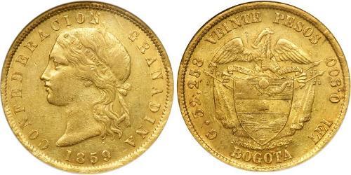 20 Peso Granadine Confederation (1858 - 1863) Gold 