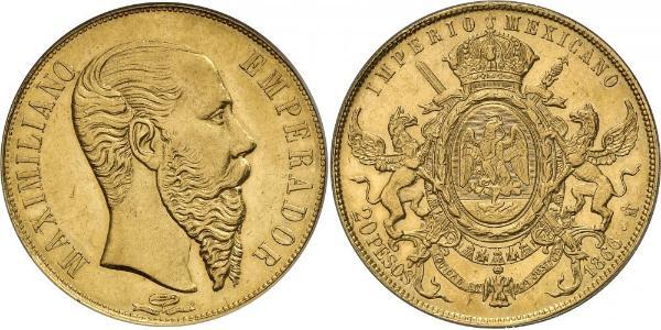 20 Peso Kaiserreich Mexiko (1864 - 1867) Gold Maximilian I of Mexico (1832 - 1867)