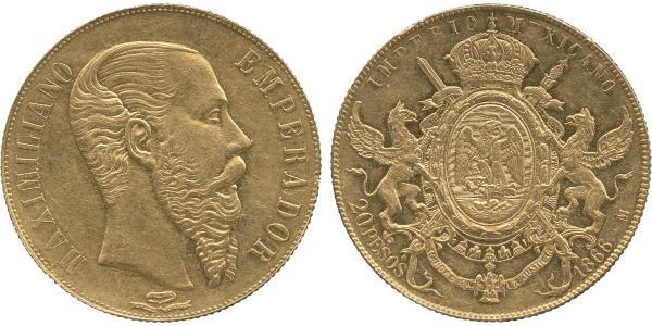 20 Peso Kaiserreich Mexiko (1864 - 1867) Gold Maximilian I of Mexico (1832 - 1867)