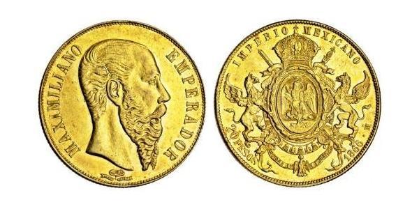 20 Peso Second Mexican Empire (1864 - 1867) Gold Maximilian I of Mexico (1832 - 1867)