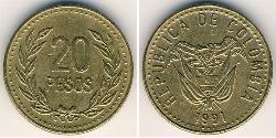 20 Peso Republik Kolumbien  (1886 - ) Kupfer/Aluminium 