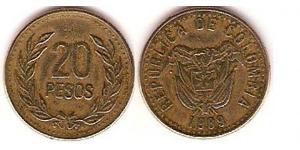 20 Peso Republica de Colombia (1886 - ) Níquel/Cobre 