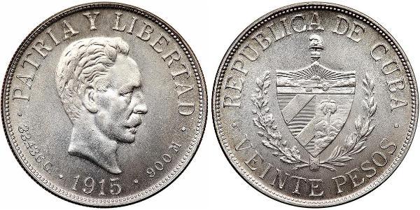 20 Peso Cuba Oro Jose Julian Marti Perez (1853 - 1895) 