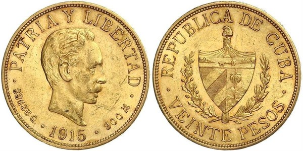20 Peso Cuba Oro Jose Julian Marti Perez (1853 - 1895) 