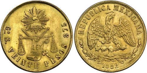 20 Peso México (1867 - ) Oro 