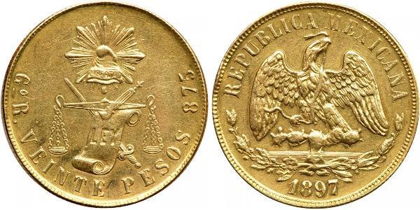 20 Peso México (1867 - ) Oro 