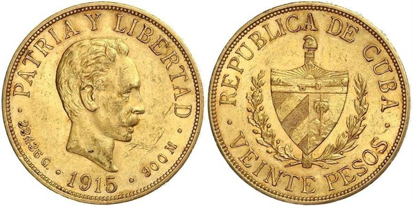 20 Peso Cuba 金 Jose Julian Marti Perez (1853 - 1895) 