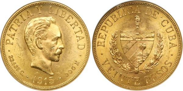 20 Peso Cuba 金 Jose Julian Marti Perez (1853 - 1895) 