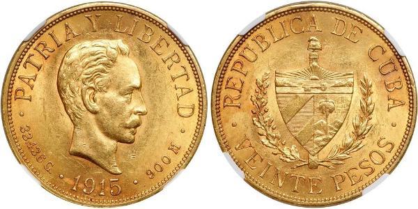 20 Peso Cuba 金 Jose Julian Marti Perez (1853 - 1895) 
