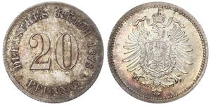 20 Pfennig Alemania Plata Wilhelm I, German Emperor (1797-1888)