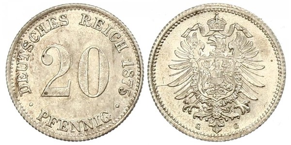 20 Pfennig Germany Silver Wilhelm I, German Emperor (1797-1888)