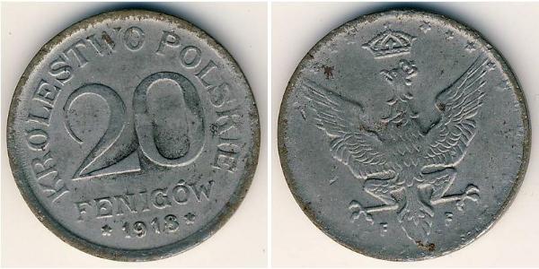 20 Pfennig Segunda República Polaca (1918 - 1939) Zinc 