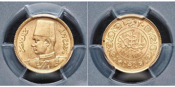 20 Piastre Kingdom of Egypt (1922 - 1953) Gold Farouk I of Egypt (1920 - 1965)
