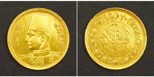 20 Piastre Kingdom of Egypt (1922 - 1953) Gold Farouk I of Egypt (1920 - 1965)
