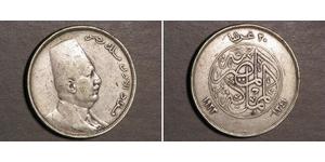 20 Piastre Reino de Egipto (1922 - 1953) Plata Fuad I de Egipto (1868 -1936)