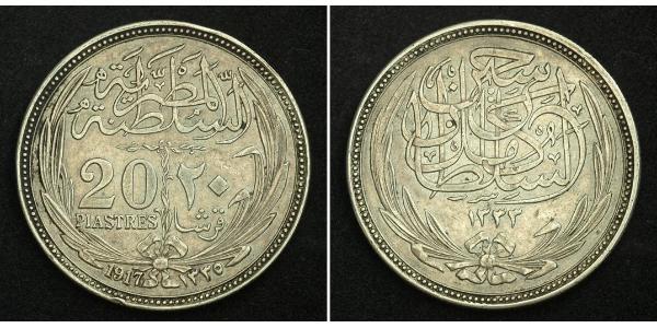 20 Piastre Sultanato de Egipto (1914 - 1922) Plata Hussein Kamel (Sultán) (1853 - 1917)