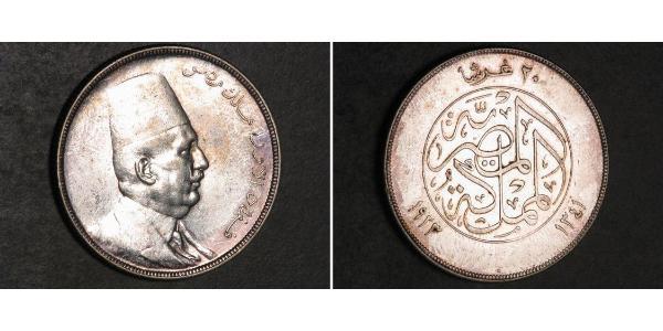 20 Piastre Königreich Ägypten (1922 - 1953) Silber Fu