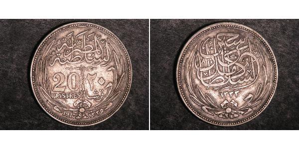 20 Piastre Sultanat Ägypten (1914 - 1922) Silber Hussein Kamil (1853 - 1917)