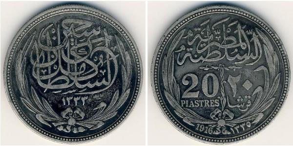 20 Piastre Sultanat Ägypten (1914 - 1922) Silber Hussein Kamil (1853 - 1917)