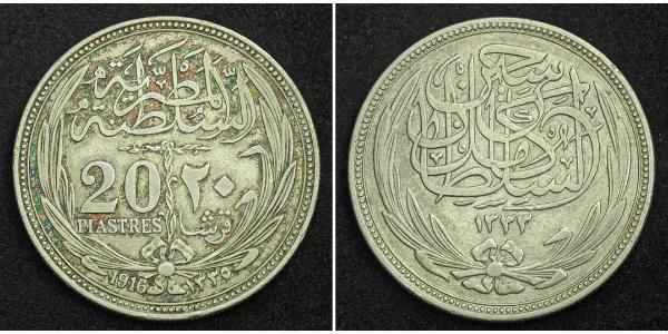 20 Piastre Sultanate of Egypt (1914 - 1922) Silver Hussein Kamel of Egypt (1853 - 1917)