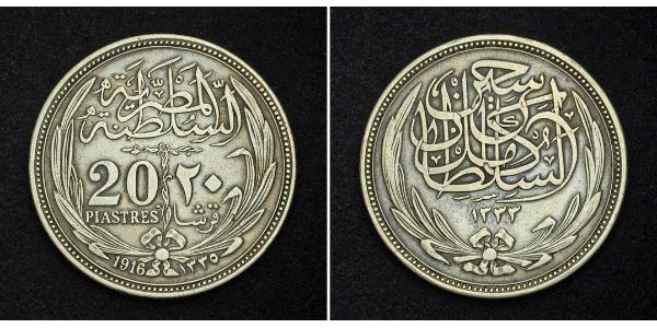 20 Piastre Sultanate of Egypt (1914 - 1922) 銀 Hussein Kamel of Egypt (1853 - 1917)