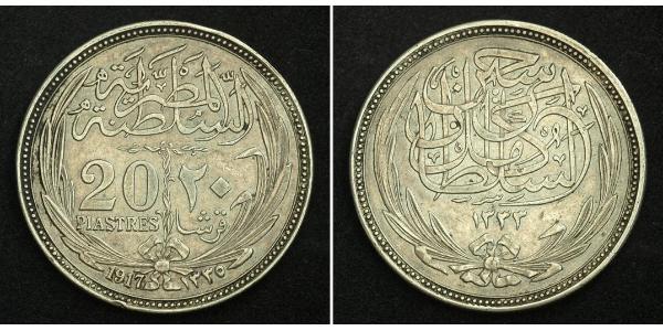 20 Piastre Sultanate of Egypt (1914 - 1922) 銀 Hussein Kamel of Egypt (1853 - 1917)