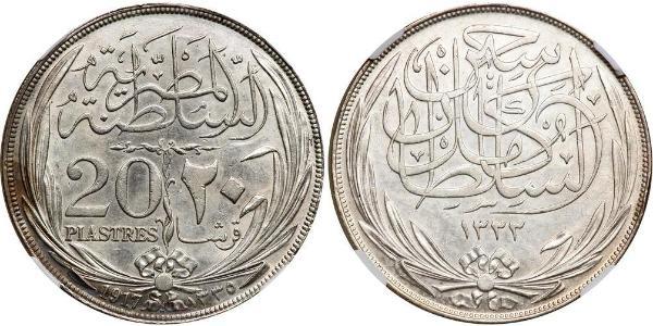 20 Piastre Sultanate of Egypt (1914 - 1922) 銀 Hussein Kamel of Egypt (1853 - 1917)