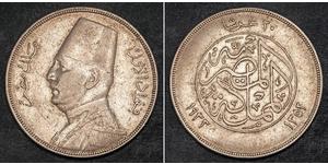 20 Piastre 埃及王國 (1922 - 1953) 銀 Fuad I of Egypt (1868 -1936)