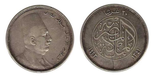 20 Piastre 埃及王國 (1922 - 1953) 銀 Fuad I of Egypt (1868 -1936)